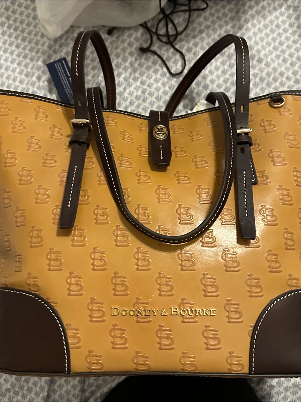 Dooney & Bourke Yellow and Brown Embossed Signature Tote